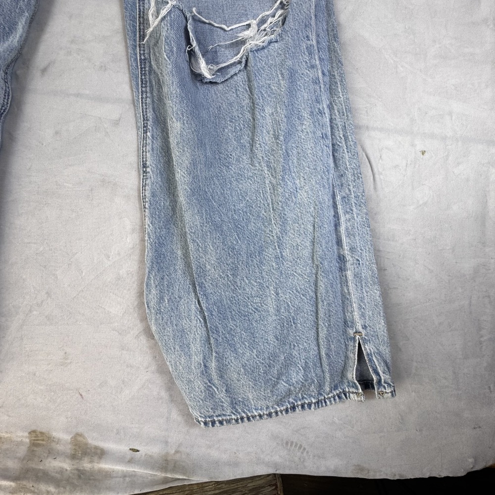 American Eagle Womens Wide-Leg Jeans Light Blue Denim High-Rise Baggy Ripped 2 - Picture 8 of 16